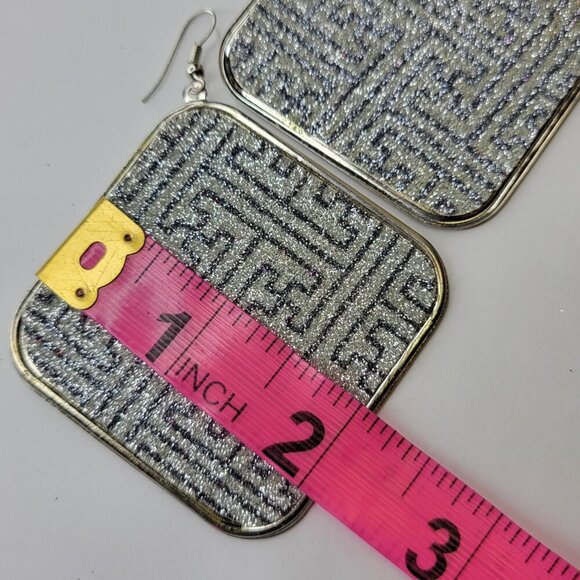 Silver Square Hook Earrings - Picture 4 of 6